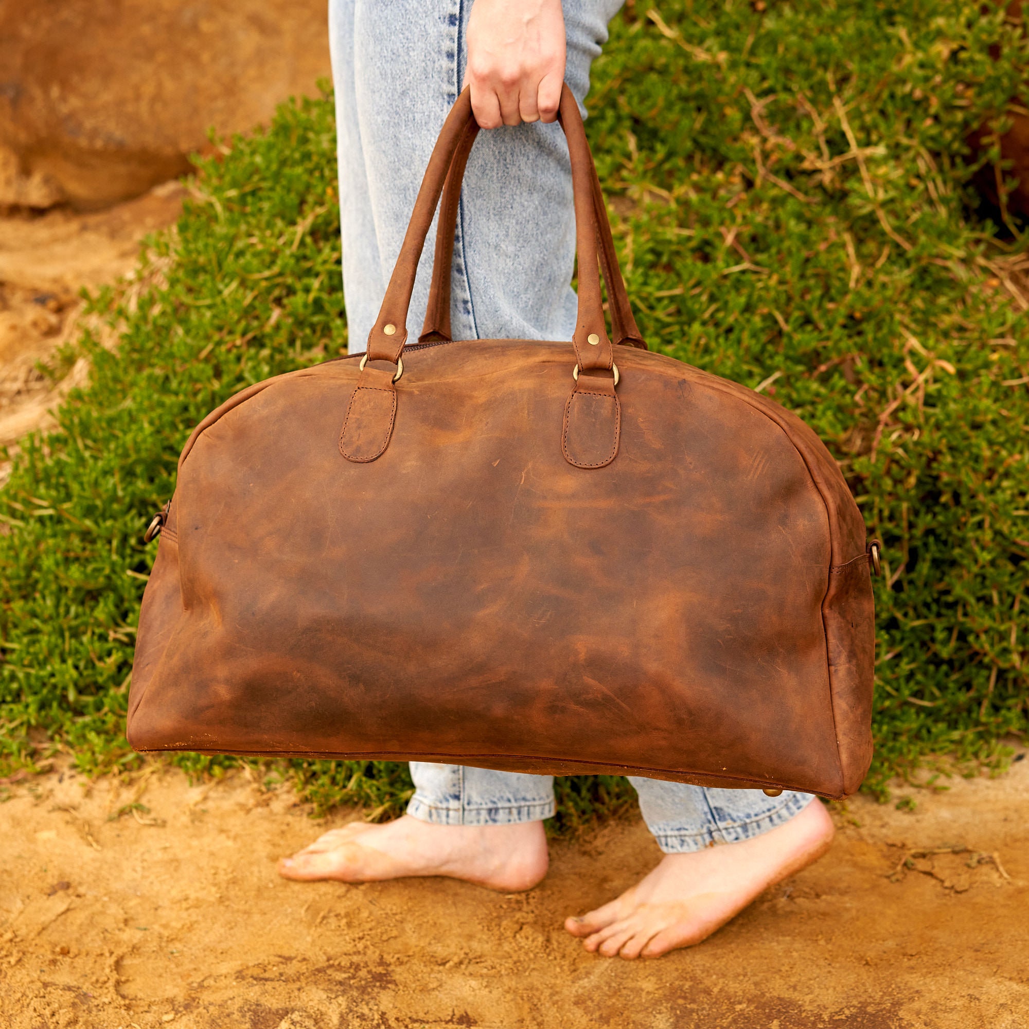 Rustic Traveller Handmade Leather Duffle Weekender Bag