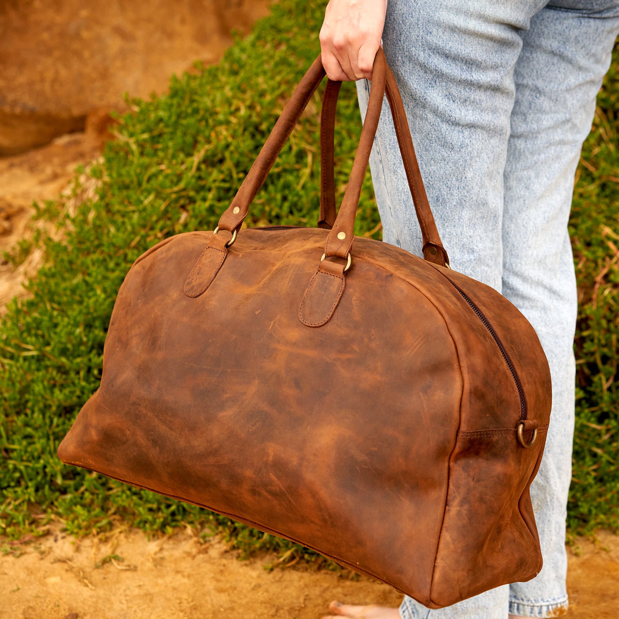 Rustic Traveller Handmade Leather Duffle Weekender Bag