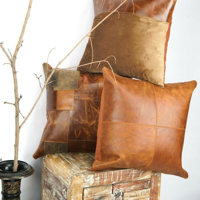 Elegance Leather Cushion Cover - Tan