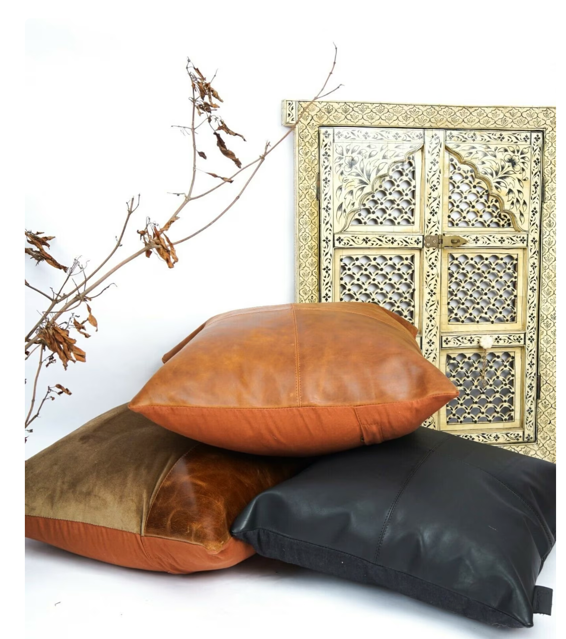 Cowhide Tan Leather Cushion Cover
