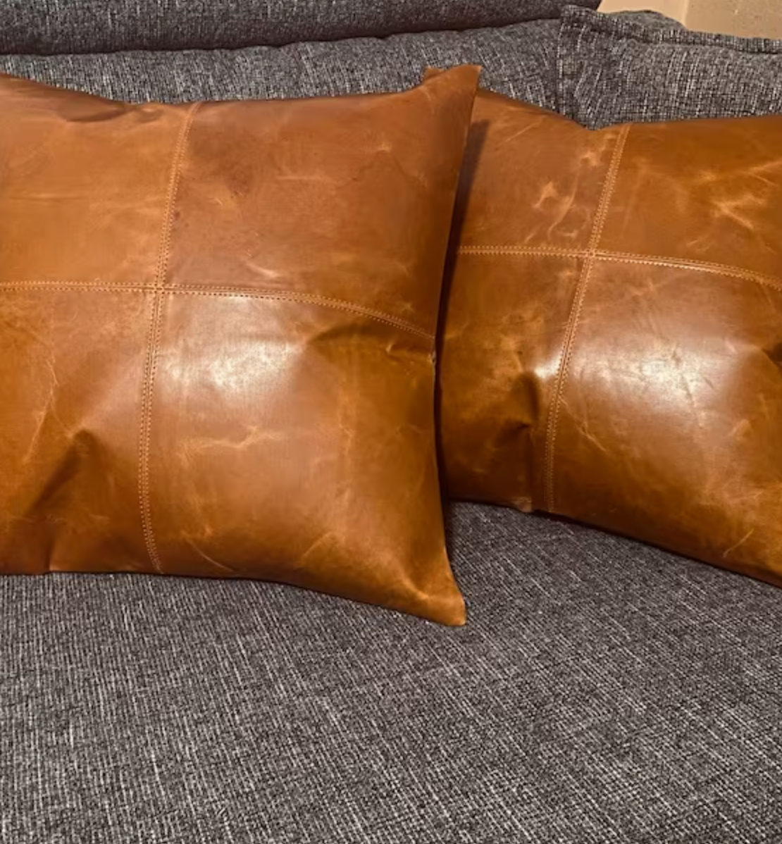 Cowhide Tan Leather Cushion Cover