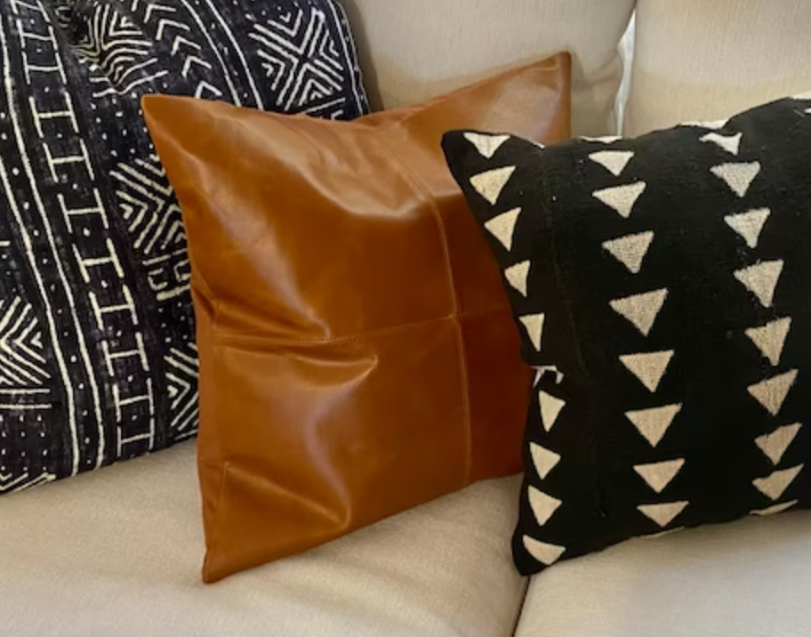 Cowhide Tan Leather Cushion Cover