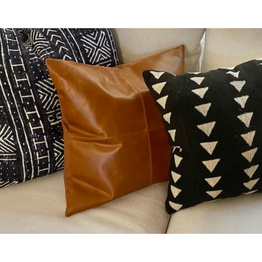 Cowhide Tan Leather Cushion Cover