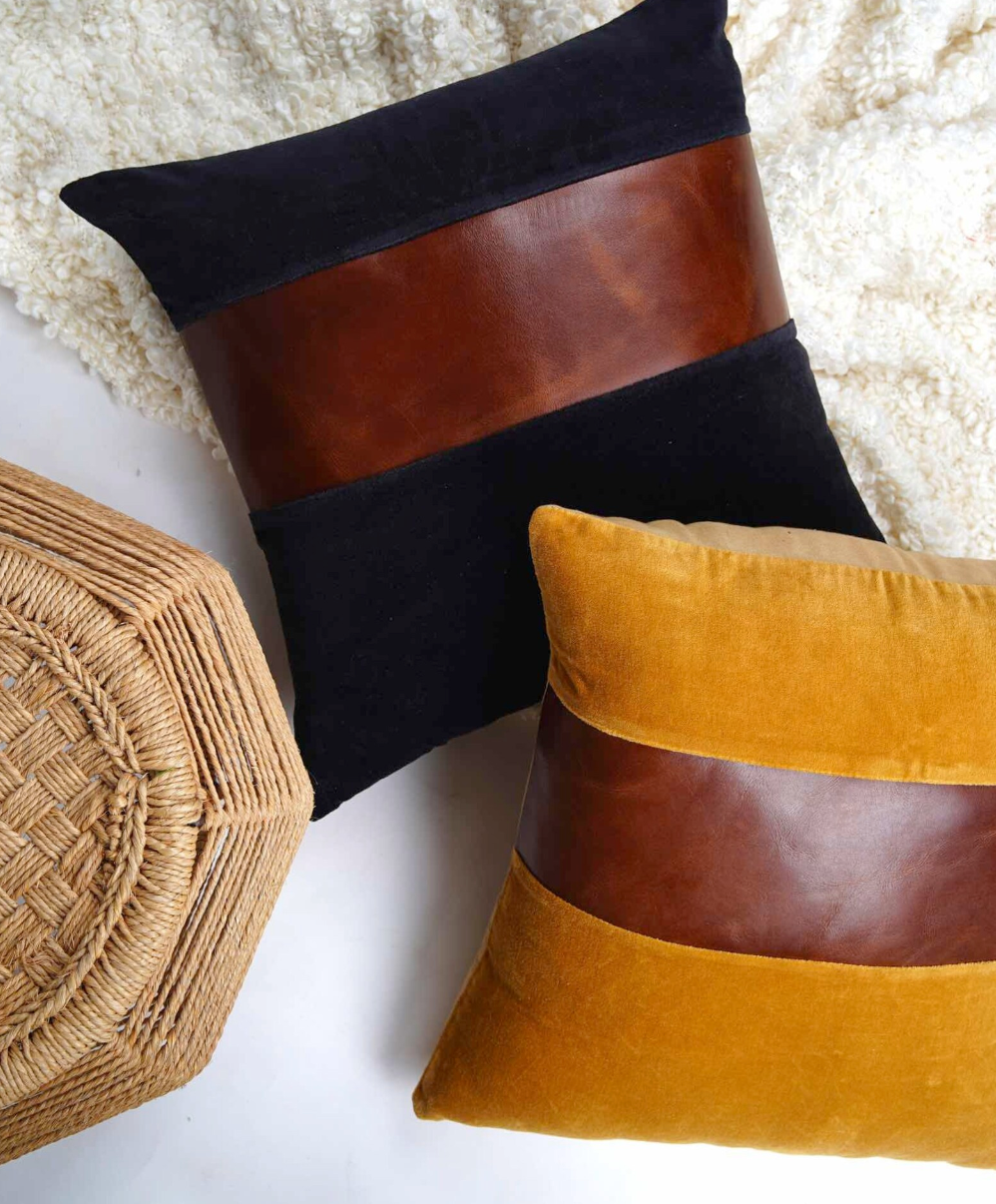 Luxurious Comfort Cushion Covers with Leather Patches