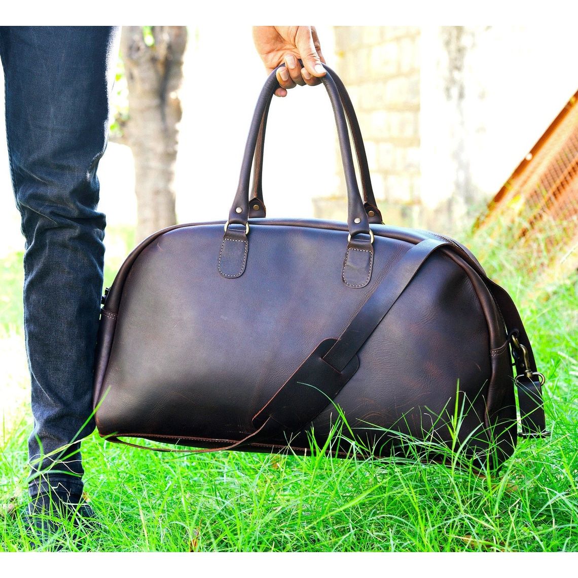 Melbourne Leather Co Leather Weekender, Duffle Bag, Leather Weekend Bag, Fathers Day Gift for Him, Overnight Bag, Vacation Duffel, Lightweight Luggage, Men - LB10