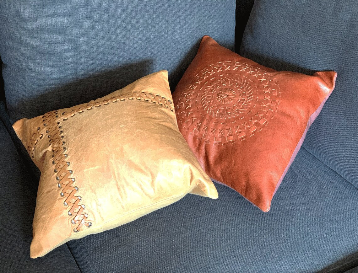 Melbourne Leather Co Genuine Leather Cushion Cover Pillow Cover Leather Pillow Leather Cushion Vintage Leather Tan Pillow Cover - LCC11