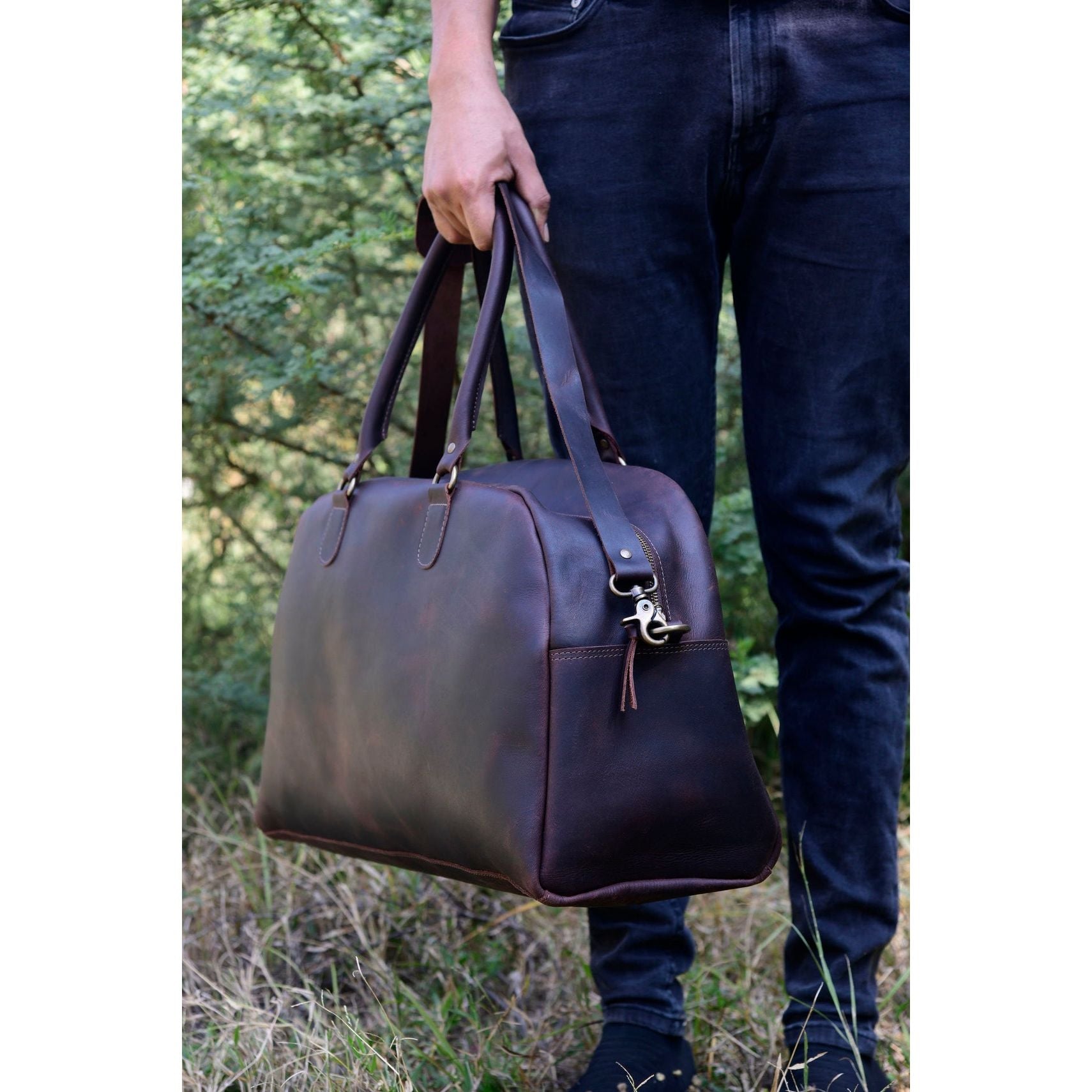 Melbourne Leather Co Leather Weekender, Duffle Bag, Leather Weekend Bag, Fathers Day Gift for Him, Overnight Bag, Vacation Duffel, Lightweight Luggage, Men - LB10