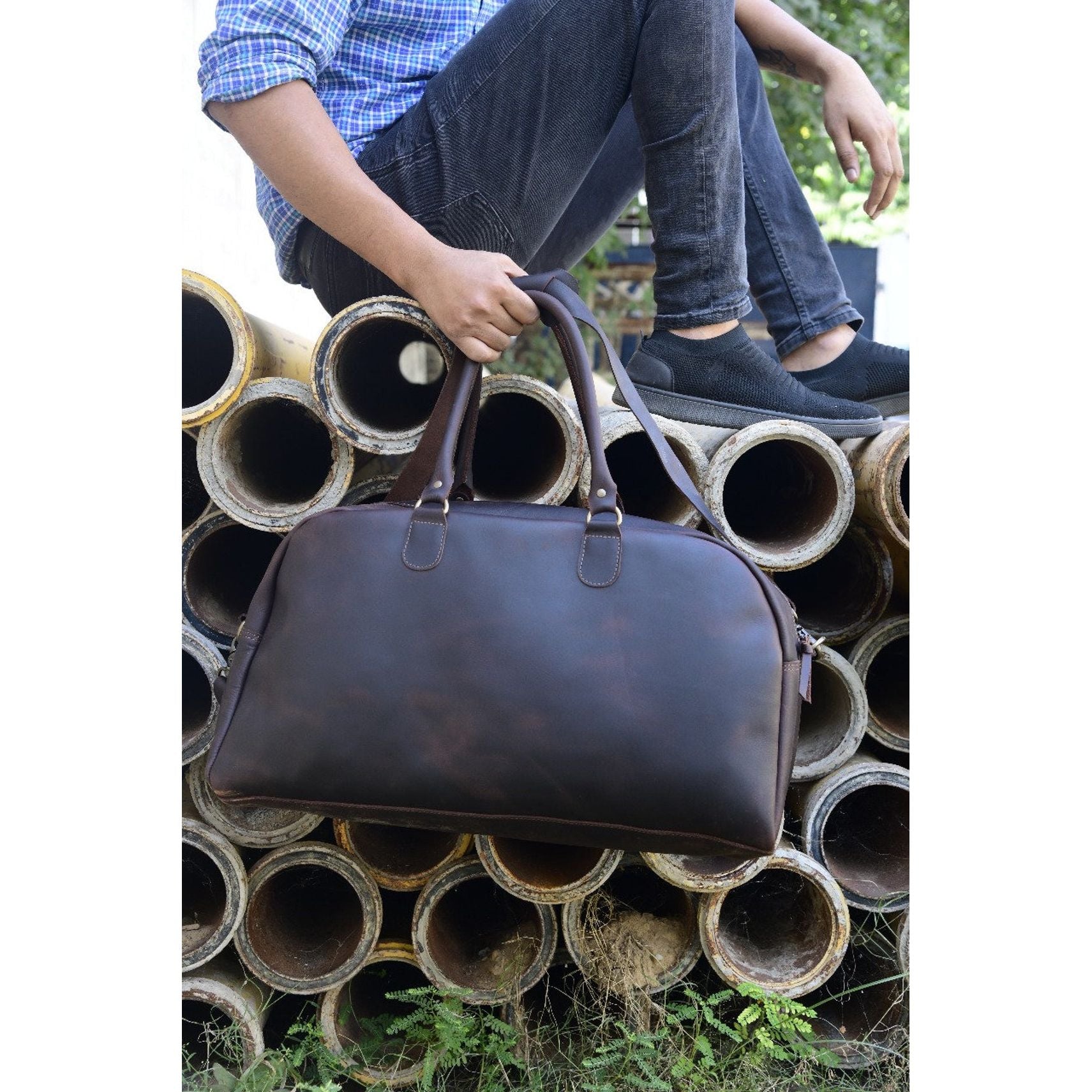 Melbourne Leather Co Leather Weekender, Duffle Bag, Leather Weekend Bag, Fathers Day Gift for Him, Overnight Bag, Vacation Duffel, Lightweight Luggage, Men - LB10