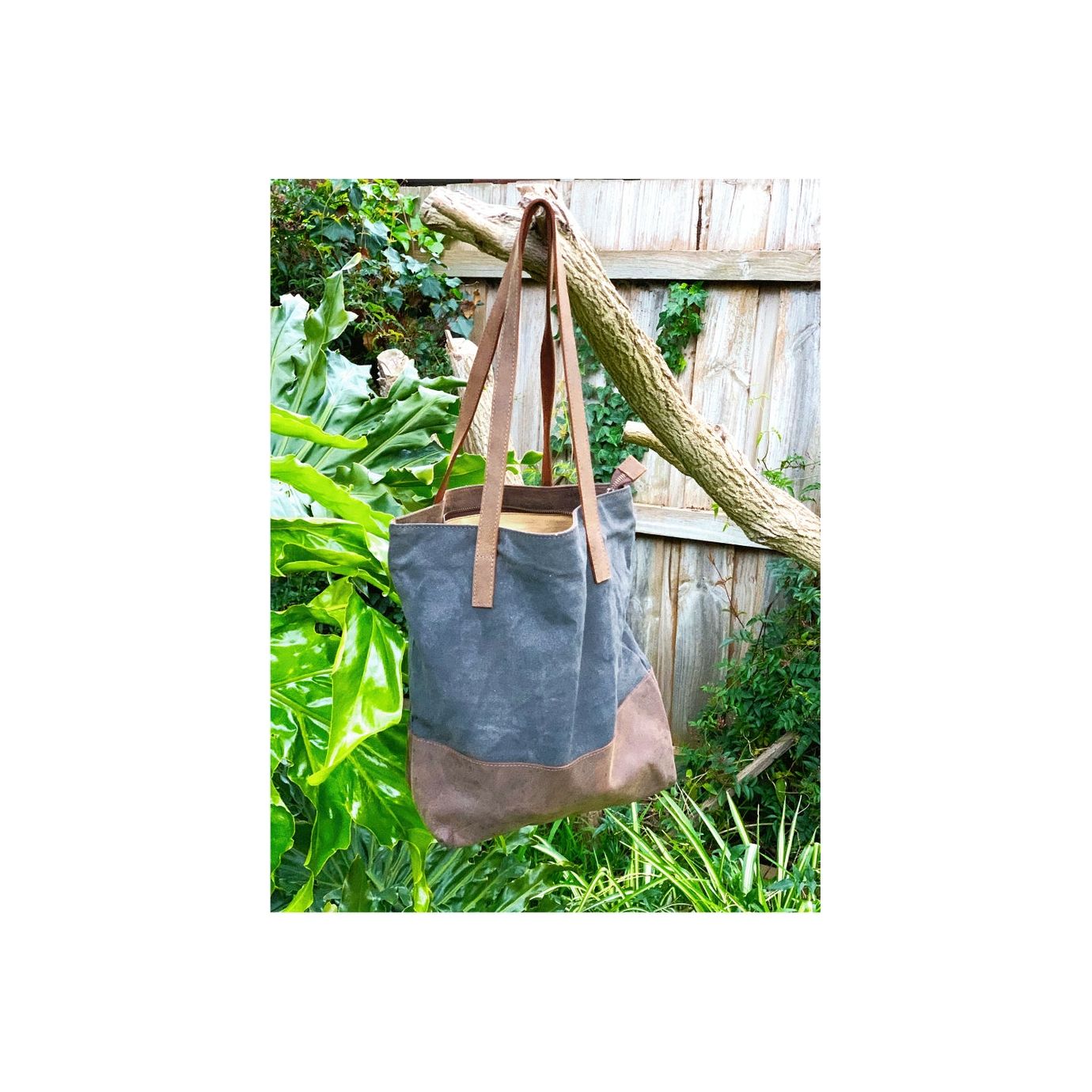 Melbourne Leather Co Waxed Canvas Genuine Cowhide Leather Tote Bag Laptop Bag Leather Tote Gift for her Leather Tote Laptop Bag Birthday Anniversary Gift - LB14