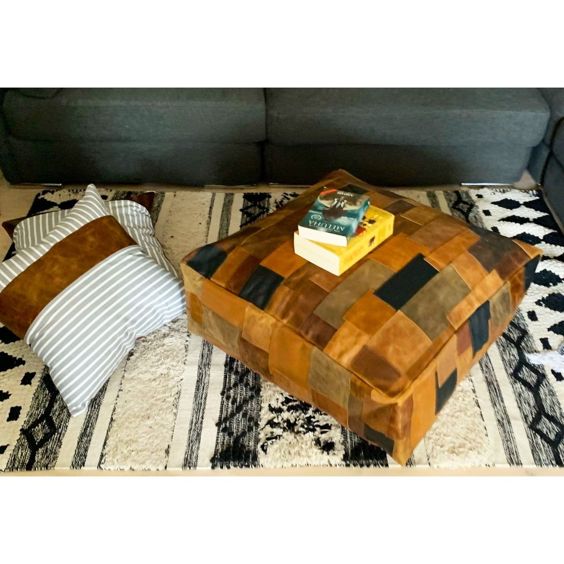 Melbourne Leather Co Amazing square Ottoman, Moroccan pouf, ottoman pouf, Patchwork floor cushion, leather pouf ,gift, wedding, vintage, yoga, meditation cushion - OPF01