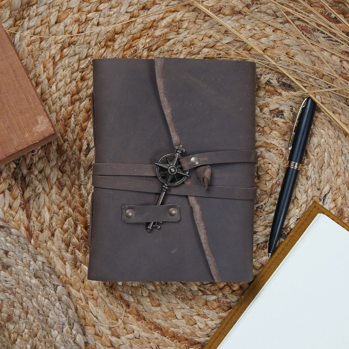 Melbourne Leather Co Set of 2 * Vintage Leather Journal Recycled Paper Journal, For Notes, Notebook, Sketch book, Diary, Handmade Book,100% Recycled Rag - LJ08