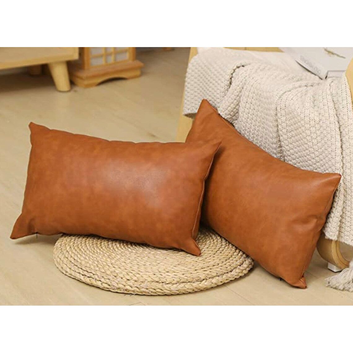 Melbourne Leather Co Genuine Leather Cushion Cover Lumbar Tan Leather Cushion Pillow Cover - LCC03