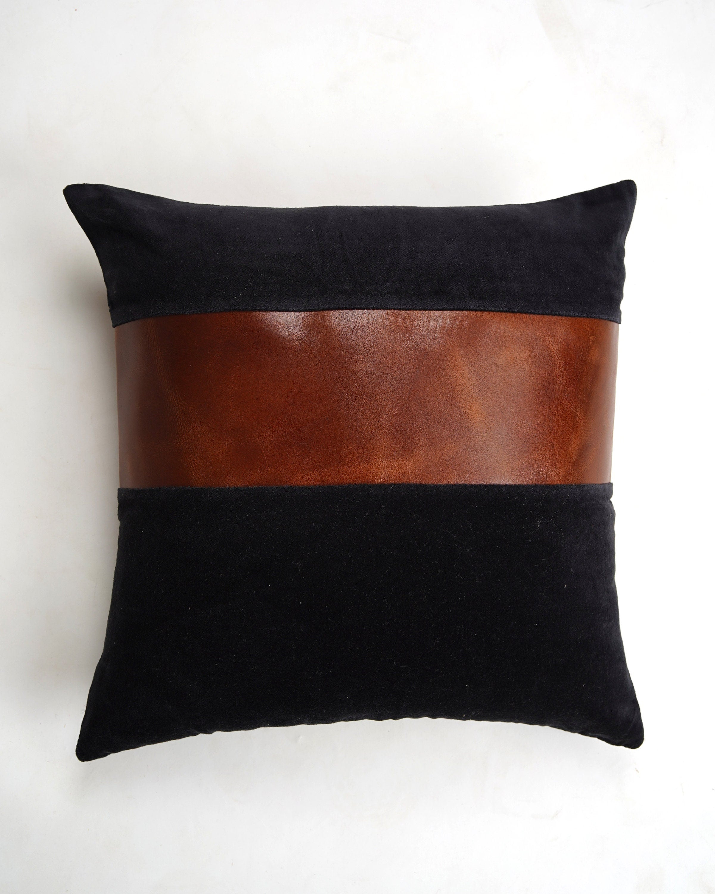Set of 2 - 50*50cm Leather Patch Black Velvet Cushion Covers.